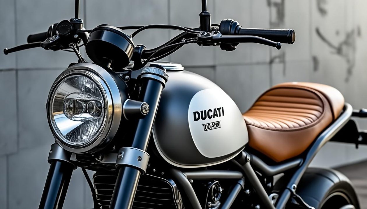 ducati fête ses 100 ans avec une édition spéciale du scrambler, la première moto néo-rétro de la marque alliant style vintage et performance moderne.