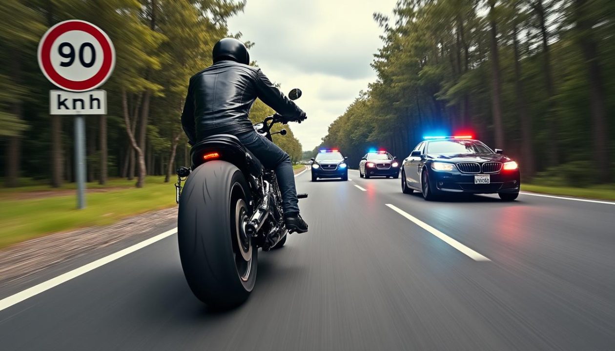 un motard sans permis a été intercepté après avoir été flashé à 181 km/h sur une route limitée à 90 km/h, mettant en danger la sécurité routière.