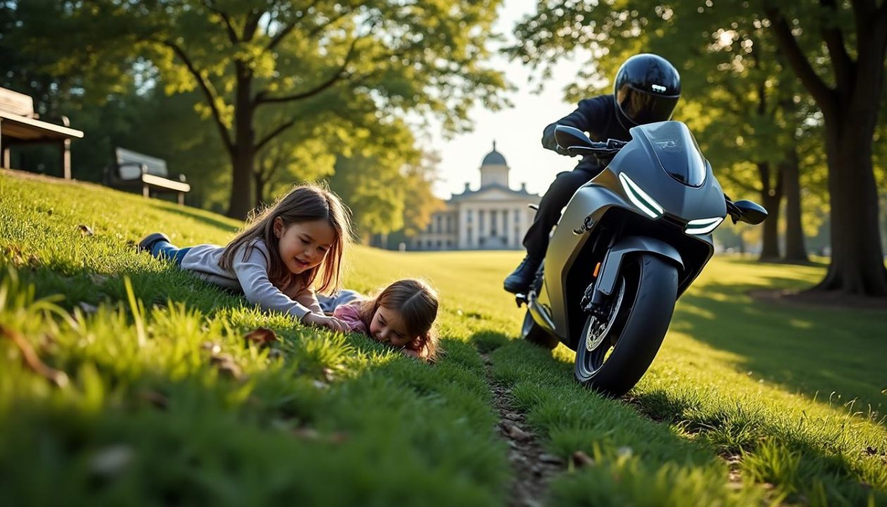 à besançon, une moto électrique circule dangereusement dans un parc, causant des blessures graves à deux jeunes fillettes. protection et vigilance sont indispensables.